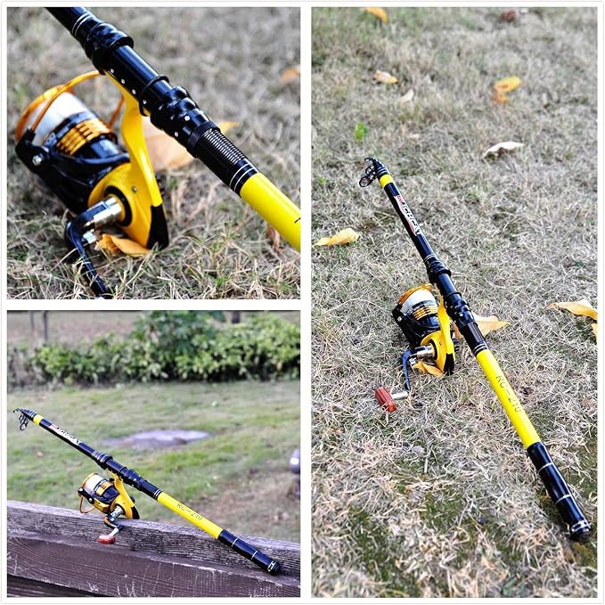 Richcat Fishing Rod and Reel Combo,Medium Heavy Poles and Reels Telescopic Rod Kits for Adults, 22lb Line Pre-spooled with Spining Reel for Travel Saltwater Freshwater Catfish Bass Fishing