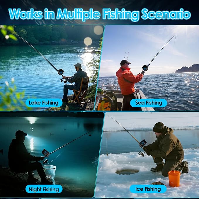 Underwater Fishing Camera with Monitor, Portable Fish Finder Camera 8000mAh Battery, 195° Wide Angle Ice Fishing Camera with Night Vision Fish Finder Camera for Boat Kayak Fishing