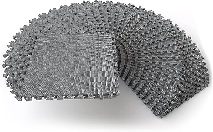 BalanceFrom Puzzle Exercise Mat 1/2" Thick, EVA Interlocking Foam Floor Tiles for Home Gym, Mat for Home Workout Equipment, Floor Padding for Kids, Gray, 24 in x 24 in x 1/2 in, 144 Sq Ft - 36 Tiles