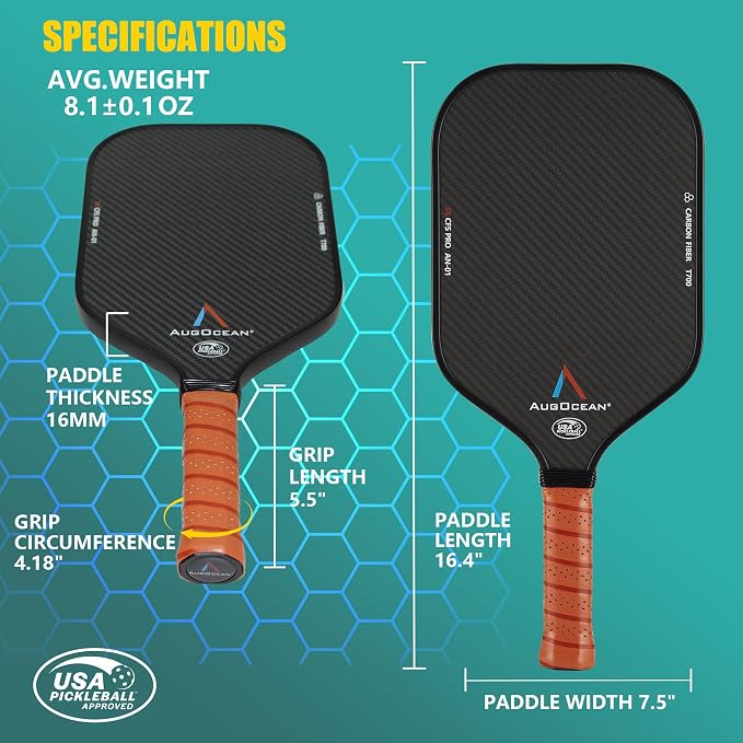 Pickleball Paddle,Pickleball Paddles-3K Raw Carbon Fiber Pickle Ball Paddle Surface with Great Grit & Spin,T700 Pickleball Racket with Excellent Power,Control and Balance,USAPA Approved