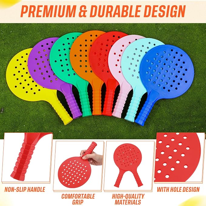 Junkin 16 Pcs Bulk Plastic Table Tennis Paddle Set Multi Color Sports Table Tennis Rackets Paddles Portable Equipment Accessories for Indoor Outdoor Games, Easy Grip and Light Spin