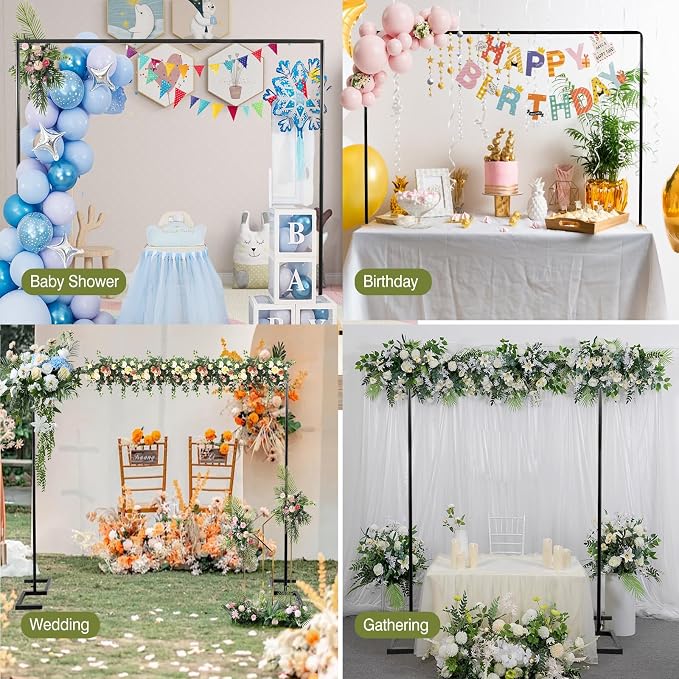 Square Backdrop Stand, 8.2FT Black Wedding Arch, Heavy Duty Balloon Arch Stand, Over The Table Rod Stand with Clamps, Adjustable Photo Booth Background, Backdrop Frame for Valentines Day Party