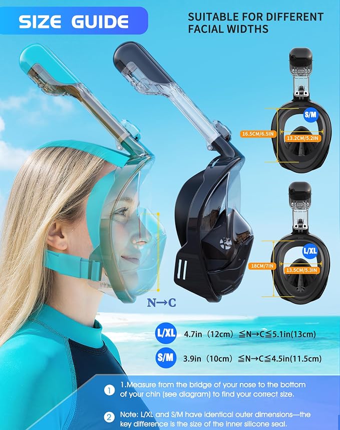 Greatever Full Face Snorkel Mask, Snorkeling Gear for Adults with Latest Dry Top Breathing System and Detachable Camera Mount, Foldable Snorkel Set for Family Snorkeling Trips, Anti-Fog & Anti-Leak