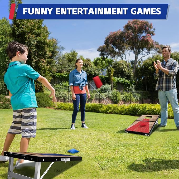 Portable Cornhole Board Set - Aluminum, Foldable 24x12in or 36x24in with Bean Bags | for Adults, Indoor/Outdoor, Travel, Beach & Camping