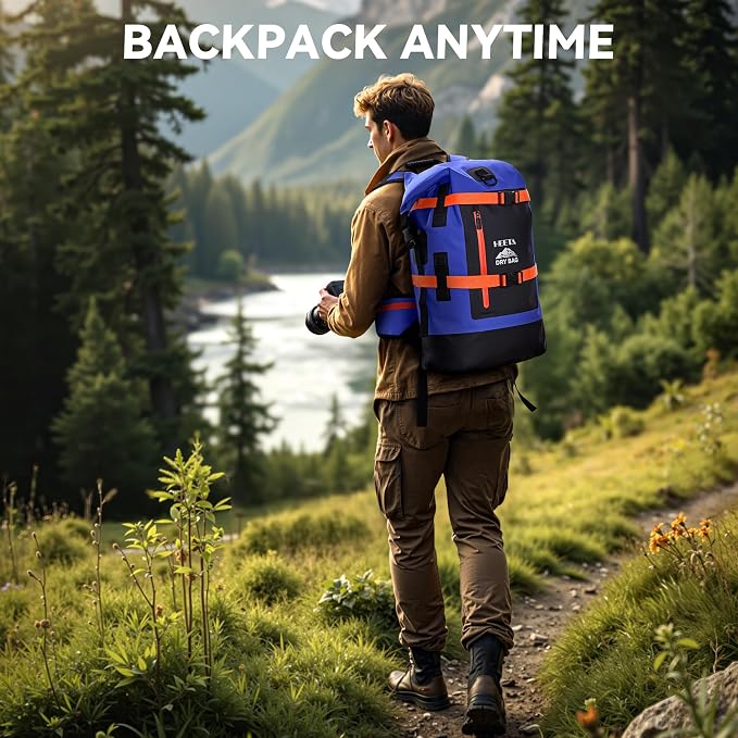 HEETA Dry Bags Waterproof Backpack 40L for Men & Women, Roll Top Heavy Duty Cushioned Hiking Backpack for Kayaking Boating Paddle Boarding Fishing Travel Camping Beach Vacation Cruise Ship Essentials