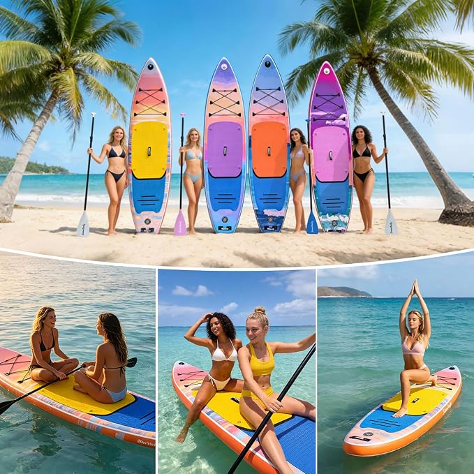 Inflatable Stand Up Paddle Board - Ultra Stable Wide Paddle Boards of All Skill Levels, Full-Color Gradient Design, Anti-Slip EVA Deck with Premium Accessories