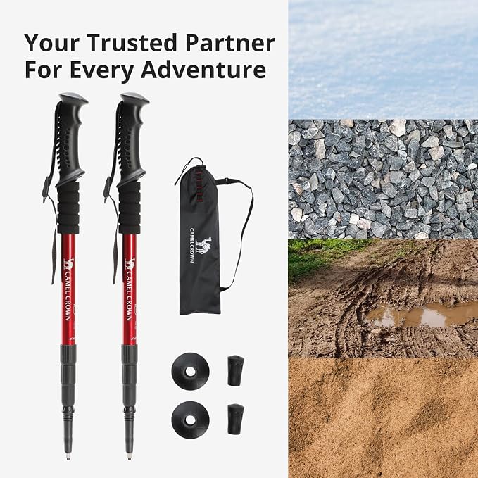 CAMEL CROWN Trekking Poles 2 Pack, Lightweight Hiking Poles for Men Women, 20-43in Adjustable Walking Sticks with Tungsten Carbide Tip & Shock-Absorbing PVC Grip, Backpacking Camping