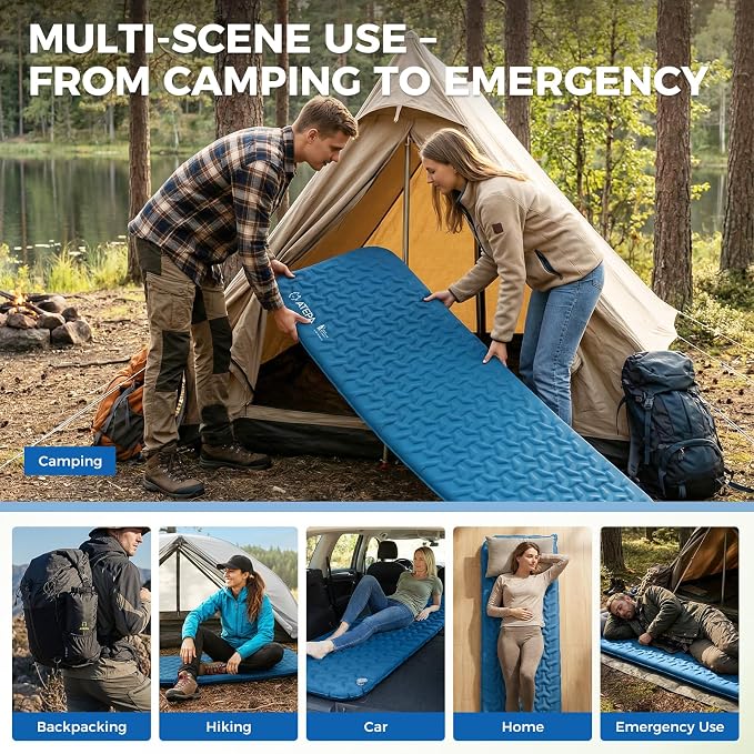 ATEPA Ultralight Self Inflating Sleeping Pad for Backpacking, 1.65lbs Compact 3-Season Camping Mat with R-Value 2.3, 1.2" Thick Insulated Foam Pad for Hiking, Trekking & Mountaineering - Blue