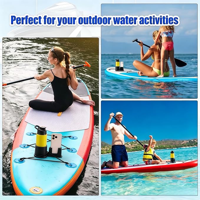 Paddle Board Cup Holder, Kayak Cup Holder, 2 in 1 Drink & Phone Holder, Paddle Board Accessories & Kayak Accessories for SUP, Canoe, Surfboard and Boat(Black)