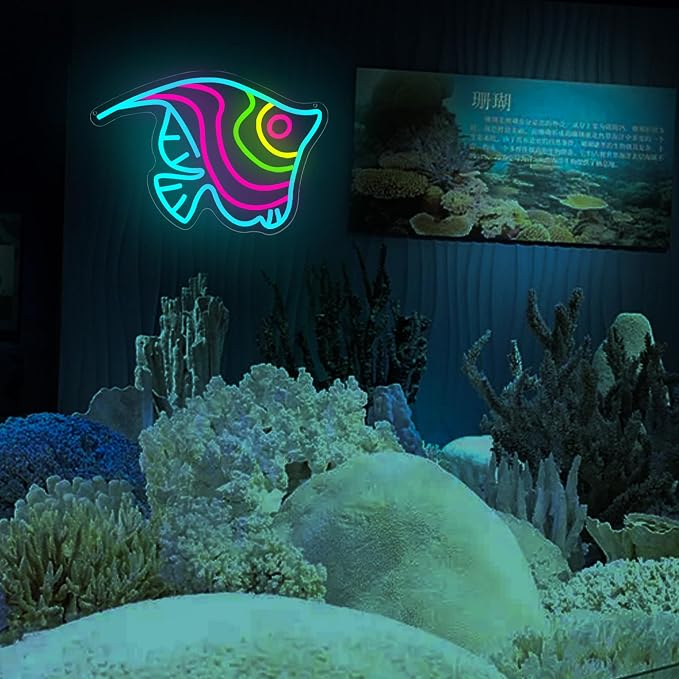 Butterfly Fish Neon Sign for Wall decor Fishing Neon light for Man Cave | Dimmable Neon,Fisherman Birthday Fish Gifts,Led 5V USB Powered,Fishbowl,Fish Room Decor,Business Shop Wall Art,12.9*13.3in