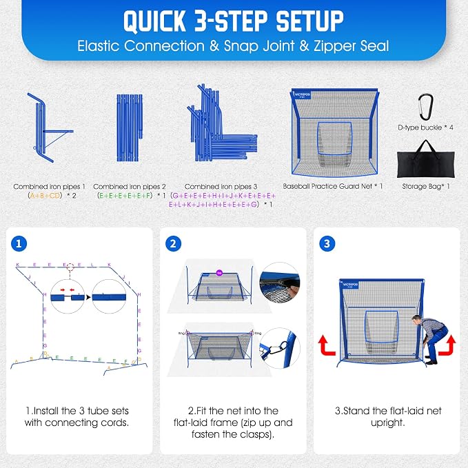 Baseball Softball Net with Blocking System, 7x7ft/6x6ft/10x7ft Practice Cage Net for Batting/Pitching/Fielding, Metal Frame with Elevated Base and Storage Bag for Backyard Indoor Training