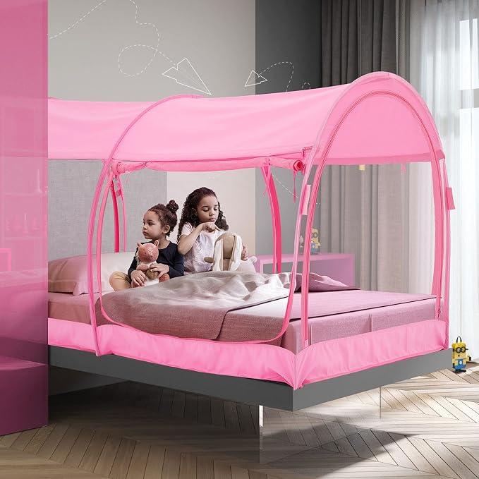 Alvantor® Mosquito Net Bed Canopy Tents Dream Privacy Space Twin Size Sleeping Tents Indoor Pop Up Portable Frame Breathable Cottage Pink (Mattress Not Included)
