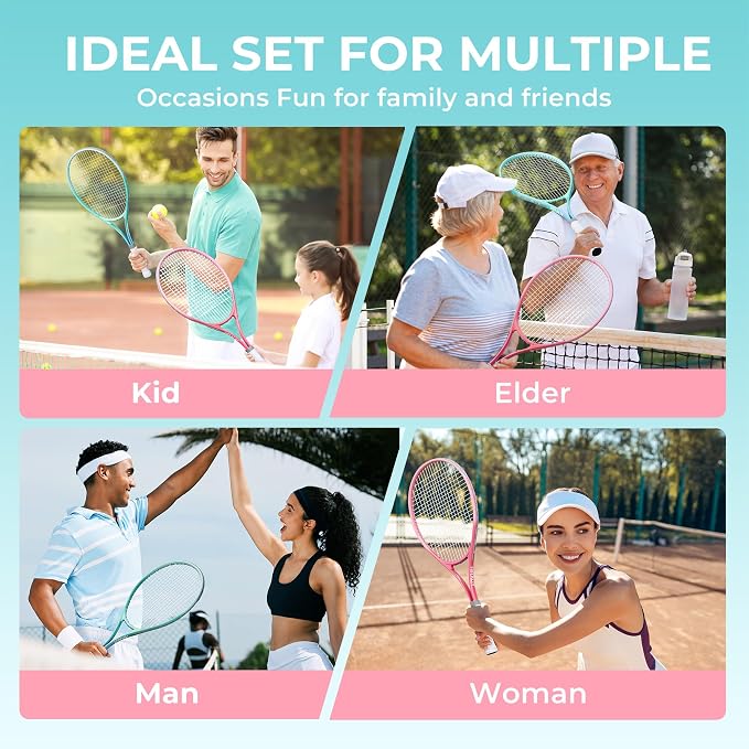 HIRALIY Tennis Rackets 2 Pack for Adults Beginners - 27 Inch Lightweight Aluminum Tennis Racquet Set with 3 Balls & Carry Bag - Vibration Dampening & Large Sweet Spot for Men Women Couples