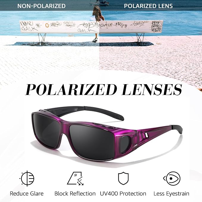 LVIOE Over Glasses Sunglasses Wrap Around Polarized Sunglasses for Men Women Fit Over Prescription Glasses with UV Protection