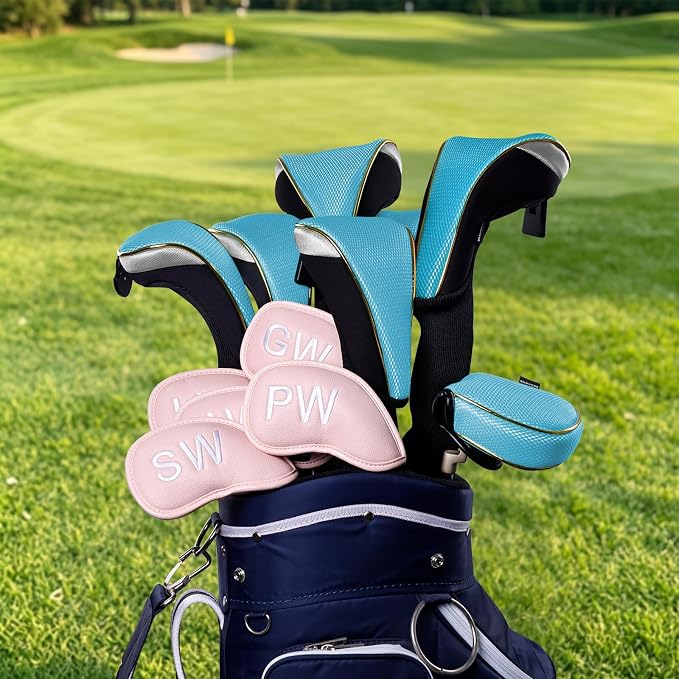 Andux 4Pcs/Set Long Neck Gold Golf Hybrids Club Head Covers with Dial No. Tag MT/HY15
