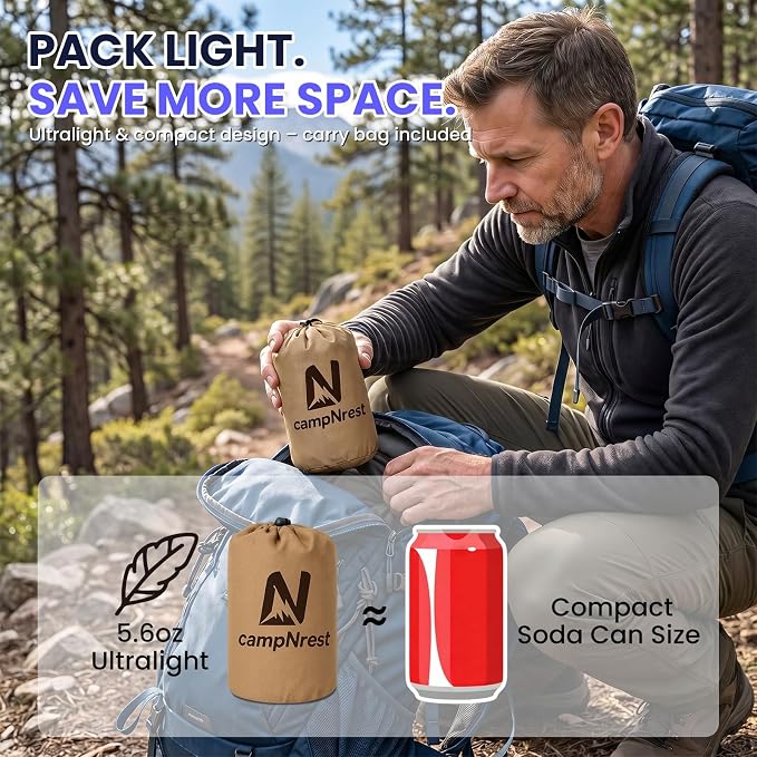 Inflatable Camping Pillow - Ultralight Compact Air Pillow for Travel, Backpacking & Hiking - Ergonomic Neck & Lumbar Support - Portable Inflatable Pillow with Removable Washable Cover - (Navy Blue)