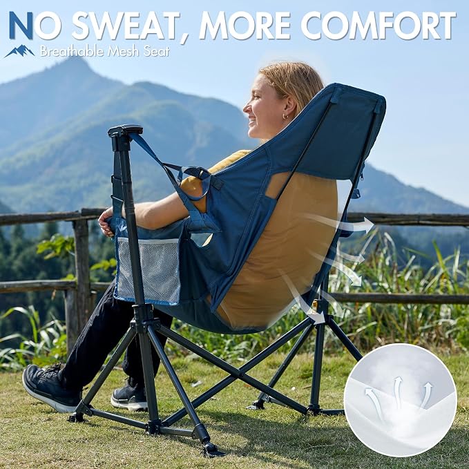 Portal Hammock Camping Chair Heavy Duty 400lbs - Breathable Mesh Outdoor Swinging Chair with Adjustable Recline & Headrest Pillow, Portable Hammock Chair for Camping Beach Sports Events, Blue