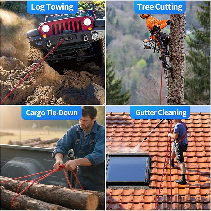 200Ft 1/2 Inch Heavy Duty Climbing Rope - for Tree Swing, Pulling, Outdoor & Gym Use (Red)
