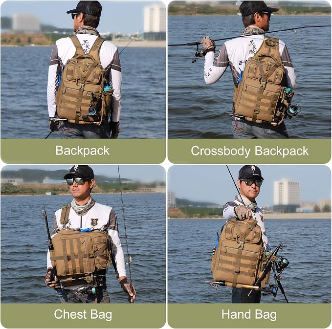 BLISSWILL Outdoor Tackle Bag - Large Water-Resistant Fishing Backpack