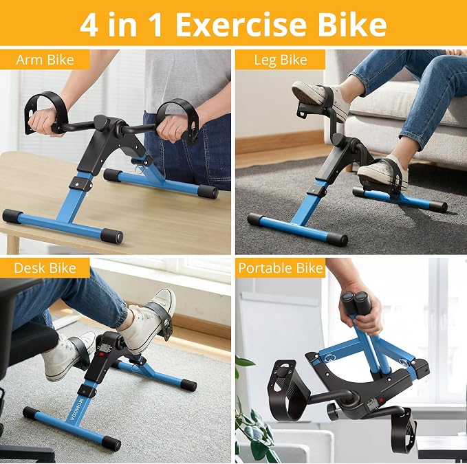 Pedal Exerciser Leg and Arm Exercise Bike with LCD Monitor Foldable (Black/Blue)