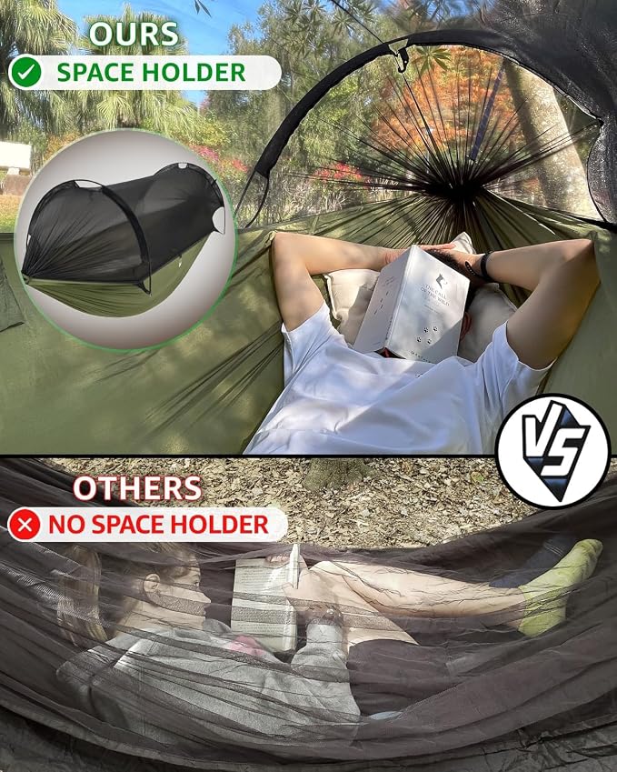 ADVOKAIR Camping Hammock with Mosquito Net and Rain Fly, Up to 500lbs, Ultralight and Portable Nylon Travel Hanging Hammock with Tree Straps, Perfect for Outside, Backpacking, Hiking and Backyard