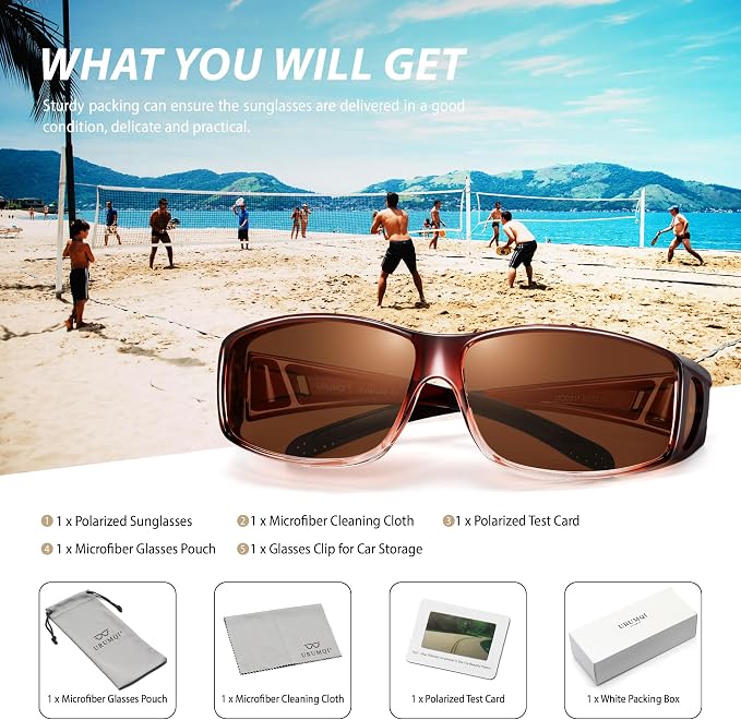 URUMQI Polarized Sunglasses Fit Over Glasses for Men Women, Wraparound Sun Glasses UV400 Protection for Driving Fishing