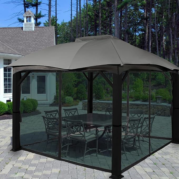 10x12ft Replacement Mosquito Netting, Universal Gazebo Netting with Zippers for Outdoor Garden Patio Gazebo 4-Panel Screen Sidewalls, Black (Mosquito Net Only)