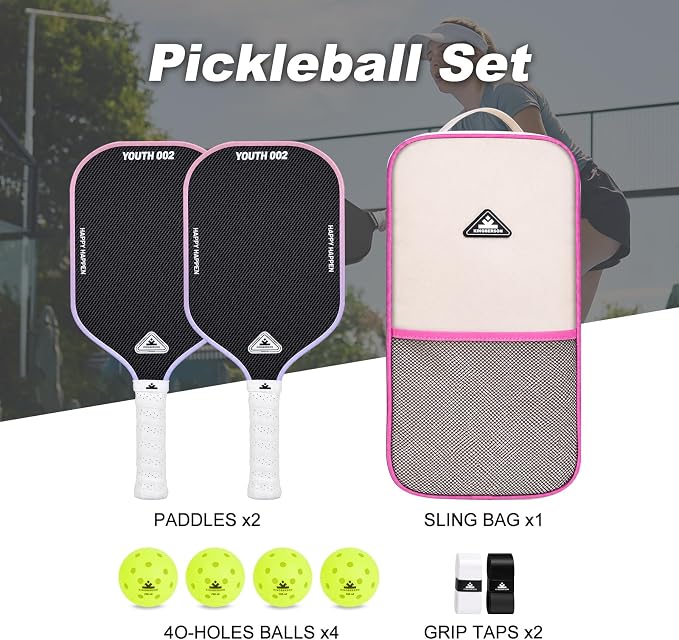 Carbon Fiber Pickleball Paddles Set of 2, with Balls, Bag & Grip Tape | Carbon Fiber Paddles with Honeycomb Core Deliver Spin, Control and Comfort for All Skill Levels