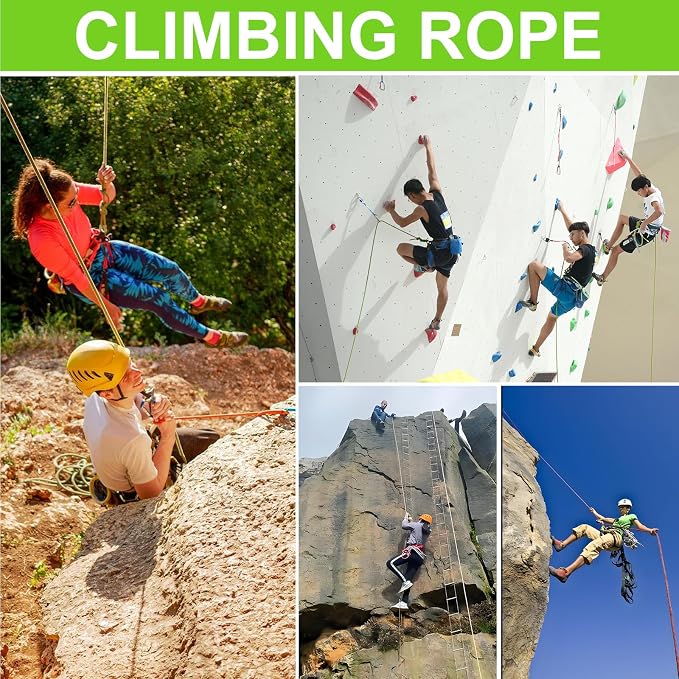 131ft/40m High Strength Static Climbing Rope UIAA Certified 10mm 3/8 Inch Rope Black & Fluorescent Green for Rappelling Fire Rescue & Outdoor Climbing
