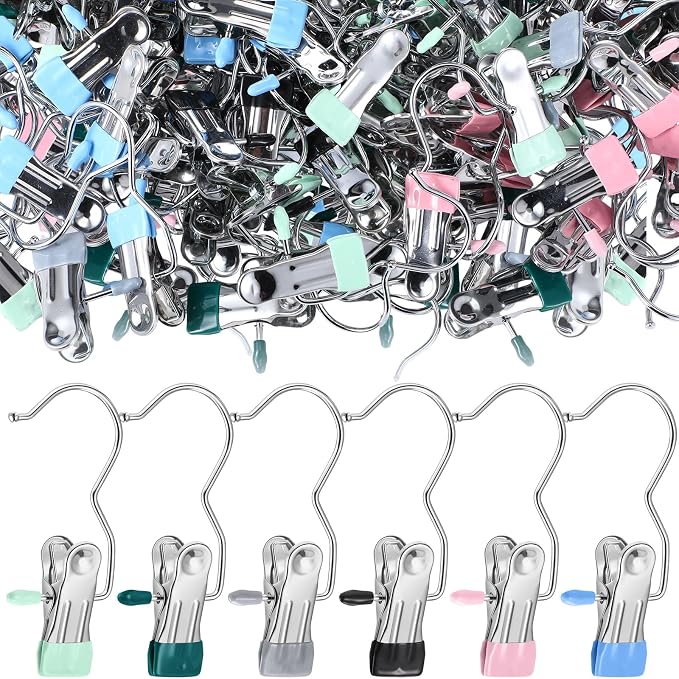 Yinder Boot Hangers Clips Laundry Hooks Hanging Stainless Steel Clothes Pins Portable Hangers for Closet Travel Socks Pants Handbags Hats Towels (Multicolor,60 Pcs)