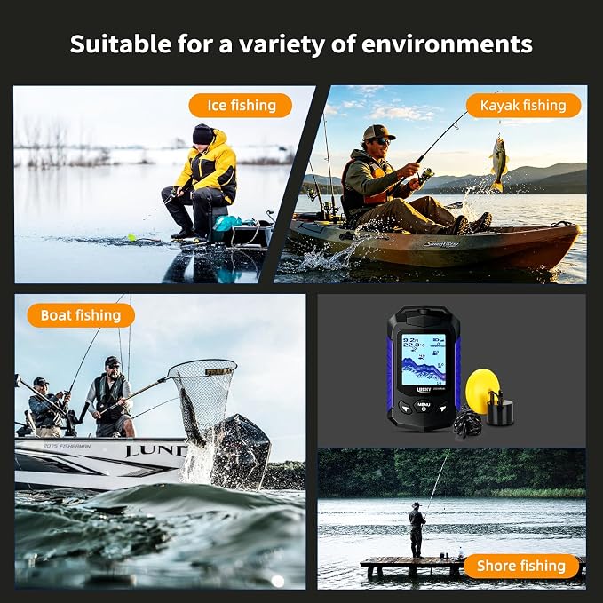 LUCKY Kayak Portable Fish Finder Transducer Handheld LCD Fishing Depth Finders Water Castable Boat Fish Sonar Boat Bank Ice Fishing FF168-T