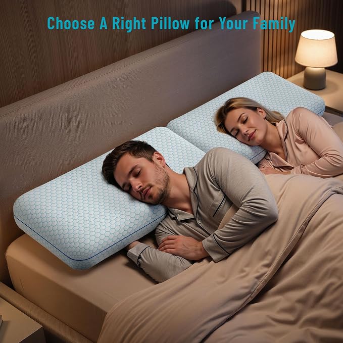CushyOasis Memory Foam Pillows for Side, Back and Stomach Sleepers, Set of 2, Bed Pillow with Washable Cover and Breathable Mesh, Bed Pillow for Sleeping (Blue,King Size)