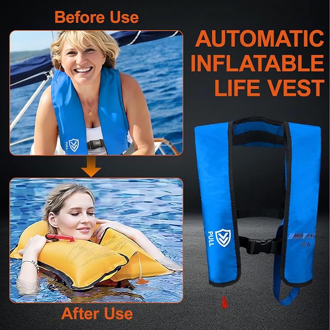 Automatic Inflatable Life Jacket | Inflatable PFD Jackets for Adults|Kayak Life Vest | for Outdoor Water Sports | Fishing Sailing | Jet Skiing | Supports up to 330 lbs