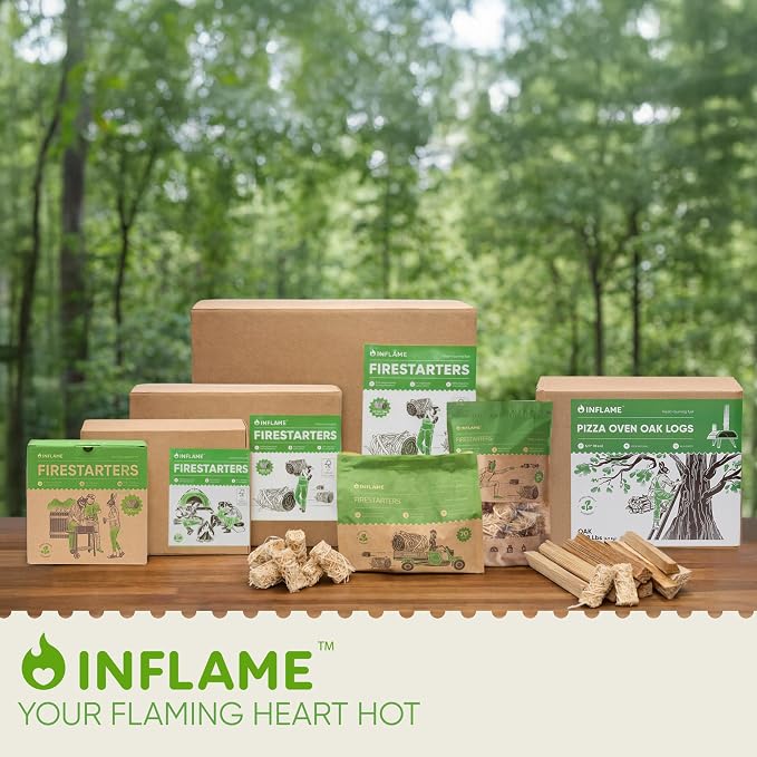 Inflame Fire Starters 130 pcs - Fire Starters for Campfires, Charcoal, Grill, BBQ, Fireplace, Chimney, Woodstove - Waterproof, Weather-Resistant - Natural Wood Starters