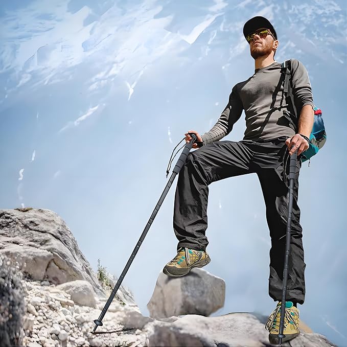 Trekking Pole Tactical Walking Stick, Multifunctional Lightweight Aircraft Aluminum Collapsible Survival Hiking Pole with Storage Bag for Women Men Seniors Camping Backpacking