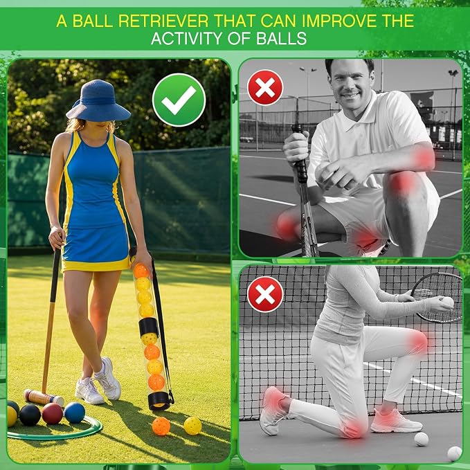 Soulchen 2 Pack Ball Retriever Upper Compatible with Pickleball Tennis Pickup Tube Holds 11/16 Balls with Shoulder Strap Easy Pickup Portable Ball Holder Storage Compatible with Pickleball