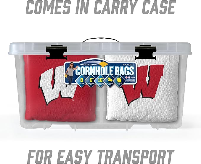YouTheFan Officially-Licensed NCAA Set of 8 Cornhole Bags - All Weather Dual Sided Slide & Stop - Regulation Size with Carry case