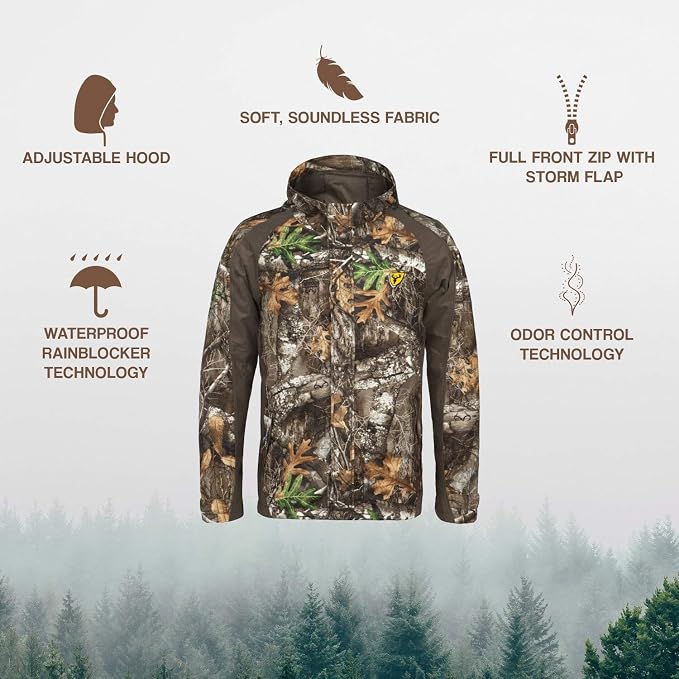 SCENTBLOCKER Youth Drencher Lightweight Breathable Waterproof Hooded Camo Hunting Jacket (Medium, Realtree Edge)