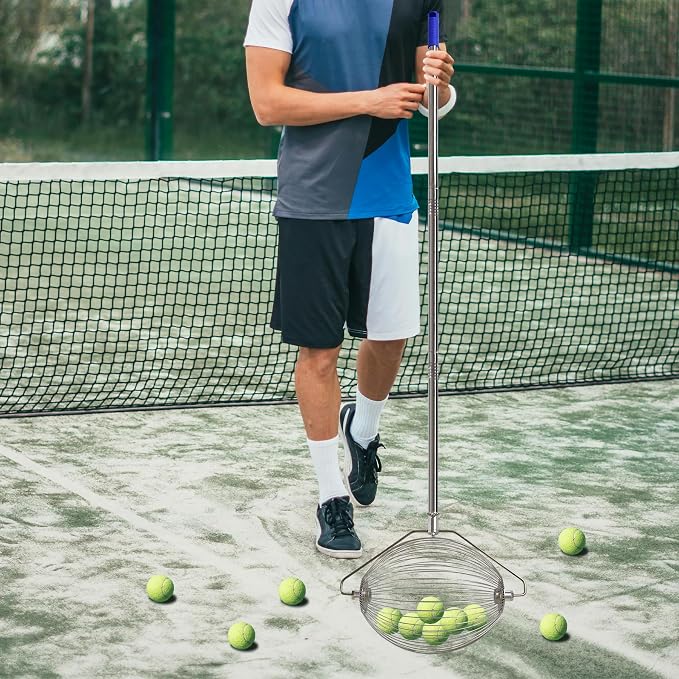 Tennis Ball Picker Upper, Extendable Ball Retriever Collector, Lightweight Hopper for Tennis and Pickleball Pickup, No Bending Needed