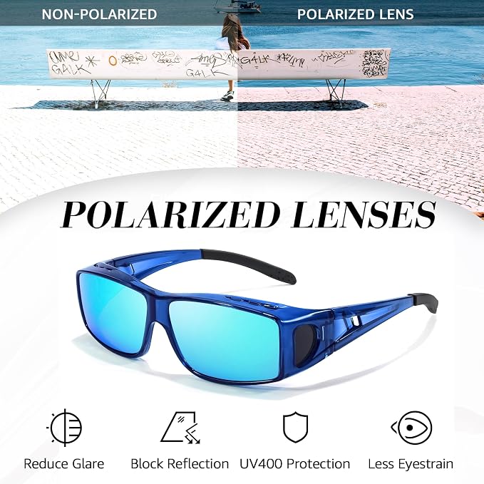 LVIOE Over Glasses Sunglasses Wrap Around Polarized Sunglasses for Men Women Fit Over Prescription Glasses with UV Protection