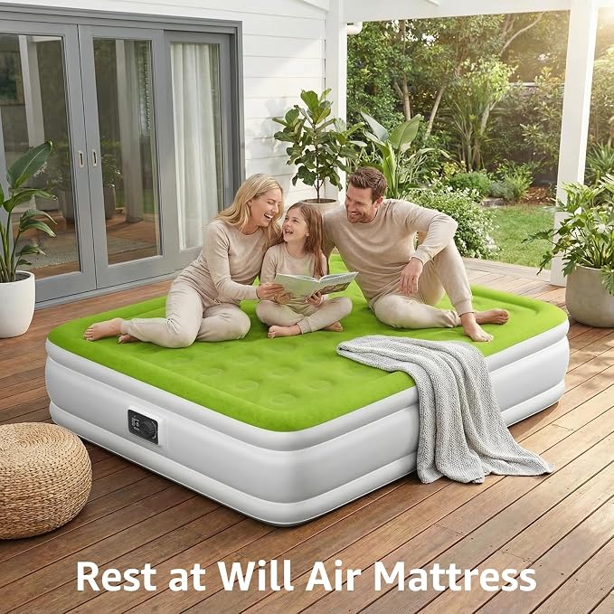 YENING Queen Size Air Mattress with Built in Pump Raised Inflatable Bed Heavy Duty Blow up Matressith Airbed 18 Inch Tall