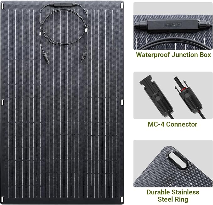 ALLPOWERS SF100 100W Flexible Solar Panel, Ultra-Thin 3mm Bendable Monocrystalline Solar Charger, 25% Efficiency IP68 Waterproof for RV Roof, Camping, Marine Use