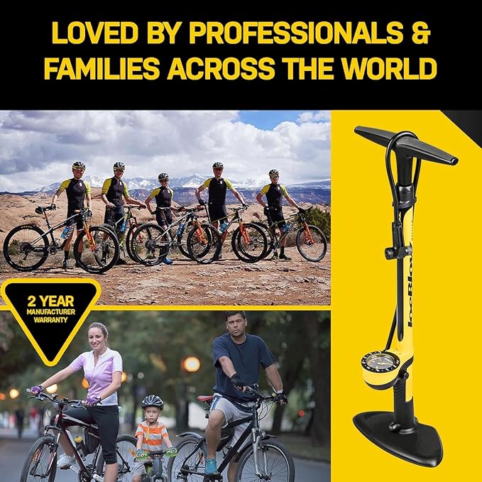 Topeak JoeBlow Sport III High-Pressure Bike Floor Pump – 160 PSI, Durable Steel Barrel, 3” Analog Gauge, TwinHead DX5 Pump Head, Long Hose, Ergonomic Handle, Fits Presta, Schrader, & Dunlop Valves | floor-bike-pumps