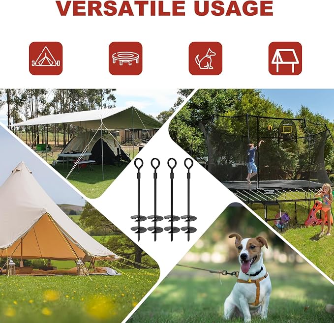 ABCCANOPY 14" Heavy Duty Metal Tent Stakes, 6 Pack Ground Anchors with Hex Head Driver and Ropes for Trampoline,Camping, Outdoor Events