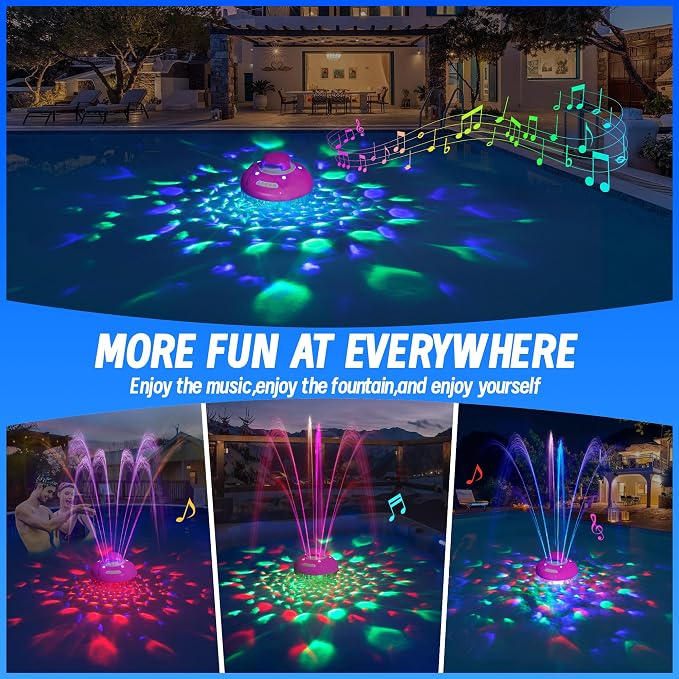 KingSom 3 in 1 Bluetooth Pool Speaker with Pool Fountain Light, Floating Pool Speaker for Pool, IP68 Waterproof Hot Tub Speakers, Loud Sound, BT5.4,24H Playtime Pool Water Fountain,Purple