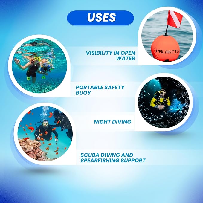 Scuba Choice Spearfishing Buoy Float with Dive Flag - High-Visibility, Durable 420D Nylon Cover, PVC Bladder for Scuba Diving & Freediving