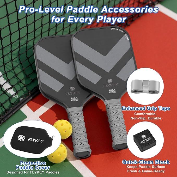 FLYKEY Pickleball Paddles, T700 Carbon Fiber Pickleball Paddle with a 16mm Shark Power Polymer Core, USAPA Approved Pickle Ball Paddle, Strong Spin and Power Surface,Strong Shock Absorption