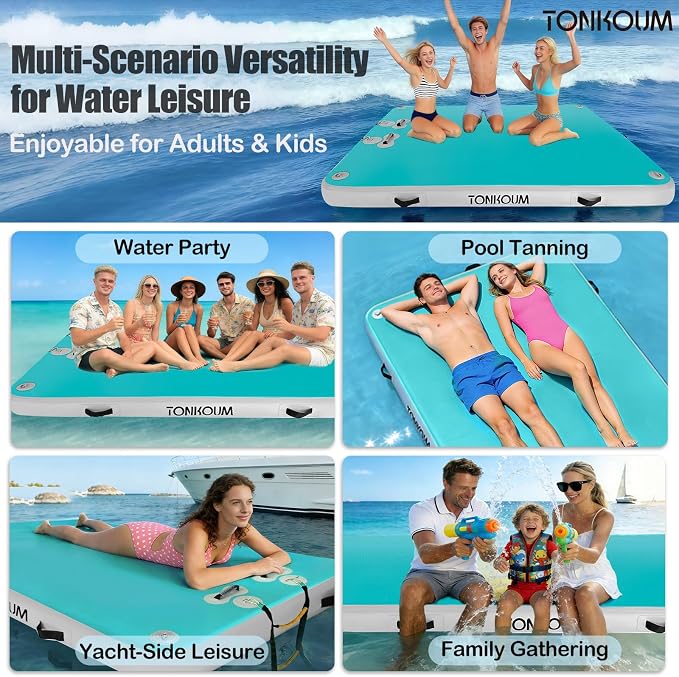 5ft/6ft/8ft/10ft Floating Dock Water Platform, Multi-People Inflatable Floating Mat, Dock Platform for Lake/Boats/Island/Swimming Pool