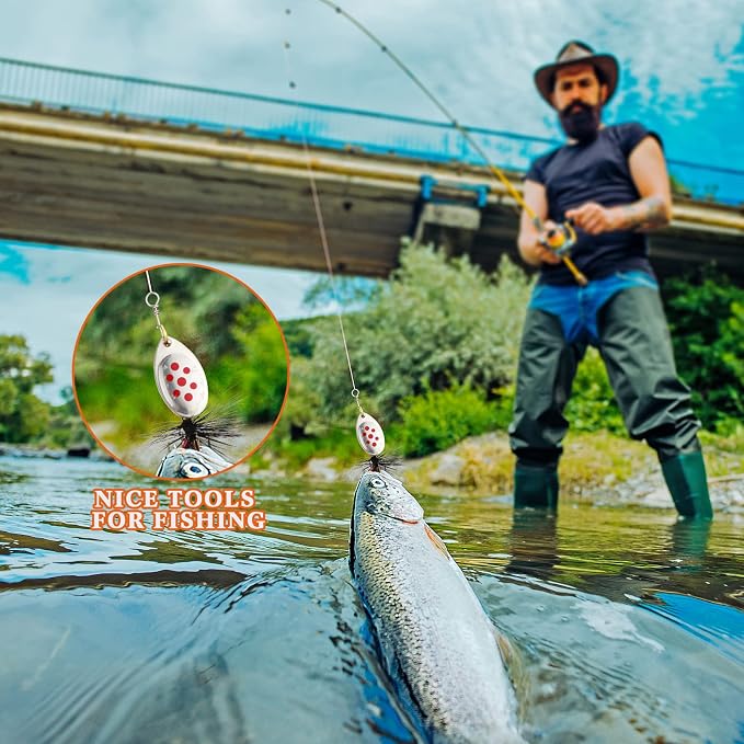 100 Pcs Fishing Lures Spinner Baits Metal Trout Lures Fishing Spinners and Spinnerbaits Metal Baits Kit with 4 Pcs Tackle Box for Salmon Bass Walleye Crappie