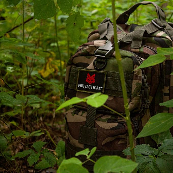 FOX OUTDOOR PRODUCTS Medium Transport Pack | 29L Tactical Backpack with Organizer Pockets, MOLLE Webbing & Hydration Sleeve, Woodland Camo